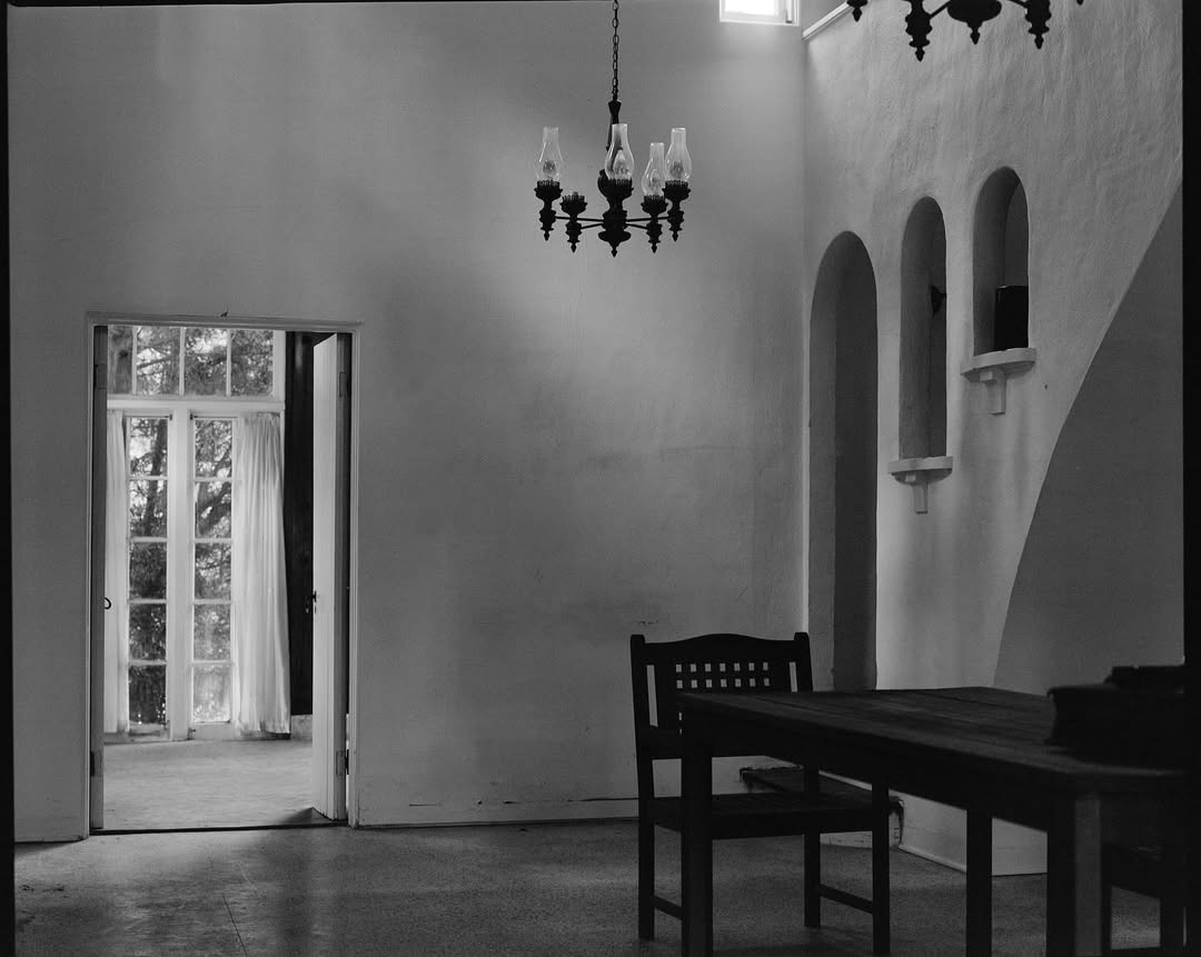 Interior arch and chandelier